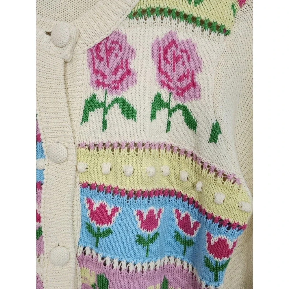 Savida Womens Large Floral Knit Cardigan Sweater Cottagecore Romantic Button